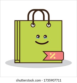 Happy Excited Cute Expression on Discount Online Shopping Bag Vector Design
