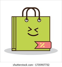 Happy Excited Cute Expression on Discount Online Shopping Bag Vector Design