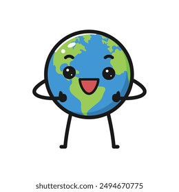 Happy excited earth character, flat design, isolated on white background. Vector illustration 