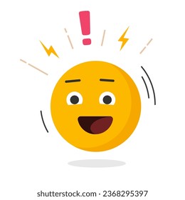 Happy excited emoticon emotion icon cartoon fun comic vector graphic illustration, wow facial exclamation expression in smile face, amazing cheer positive mood feel, delight cute gladness character