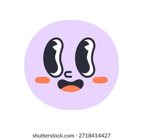 Fröhlich aufgeregter Gesichtsausdruck. Überraschte Emotion, süßes, lächelndes Emoji. Fröhlich fröhlichen Charakter Avatar, Blick beiseite mit lustig positive Stimmung. Flache Vektorgrafik einzeln auf weißem Hintergrund