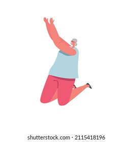 Happy Excited Female Character Jump with Raised Hands, Positive Old Woman, Cheerful Grandmother Gladness and Happiness Emotion Isolated on White Background. Cartoon People Vector Illustration