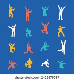 Happy excited figures in different poses set vector illustration