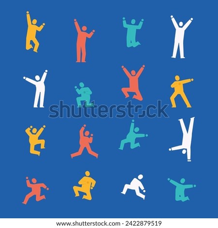 Happy excited figures in different poses set vector illustration
