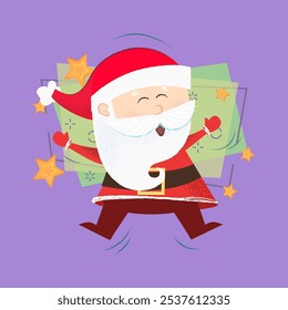 Happy excited Santa Claus having fun. Christmas party concept. Vector illustration can be used for banner design, festive posters, greeting cards, party invitations