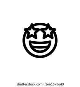 Happy and Excited Star eye Emoticon Icon Vector Illustration. Outline Style.
