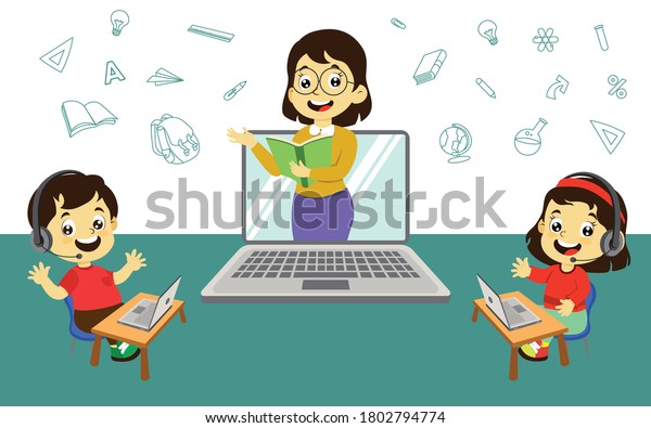 Happy Excited Students Learning Using Laptop Stock Vector (Royalty Free ...