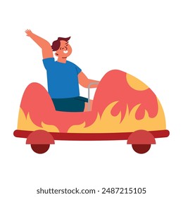 happy excited teenager boy riding rollercoaster isolated