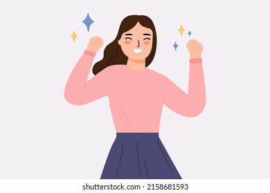 happy excited woman cartoon illustration