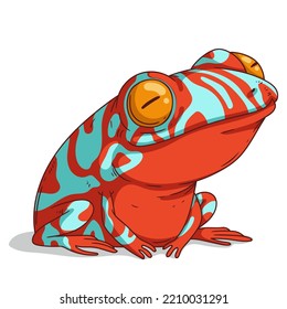 Happy Exotic Frog, isolated vector illustration. Cute cartoon picture of a positive tropic toad squinting. An animal sticker. Simple drawing of a pleased frog on white background. A toxic amphibian