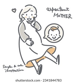 happy expectant mother, simple and cute illustration