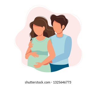 Happy expecting couple - cute cartoon  concept illustration of a couple expecting a baby, healthcare, pregnancy, medicine. Vector illustration
