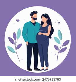 Happy expecting couple - cute cartoon concept illustration of a couple expecting a baby, healthcare, pregnancy, medicine. Vector illustration