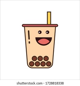 Happy Expression of Brown Sugar Bubble Tea Vector Design