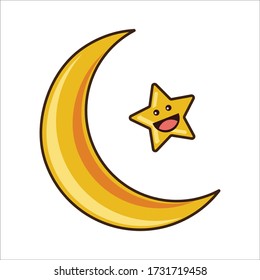 Feliz expresión del diseño del vector estrella de Eid Mubarak / Ramadan Golden Moon Star
