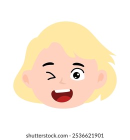 happy expression face girl with blonde short hair