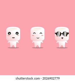 Happy expression marshmallow mascot vector illustration set