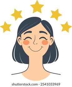  The happy expression of the person visually reinforces the positive, top-tier rating, Top-Rated Satisfaction, A Joyful Rating, Celebration, 