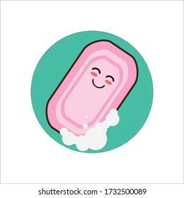 Happy Expression of Pink Soap Bar with Bubble Vector Design