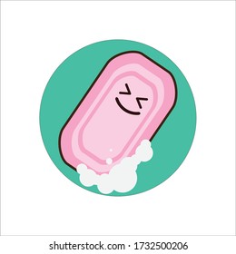 Happy Expression of Pink Soap Bar with Bubble Vector Design