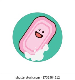 Happy Expression of Pink Soap Bar with Bubble Vector Design