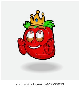 Happy expression with Strawberry Fruit Crown Mascot Character Cartoon. Vector Illustrations