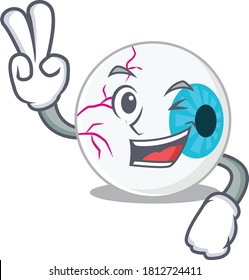 Happy eyeball cartoon design concept showing two fingers