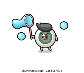 happy eyeball cartoon playing soap bubble , cute style design for t shirt, sticker, logo element