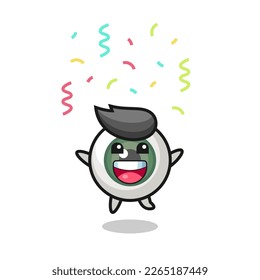 happy eyeball mascot jumping for congratulation with colour confetti , cute style design for t shirt, sticker, logo element