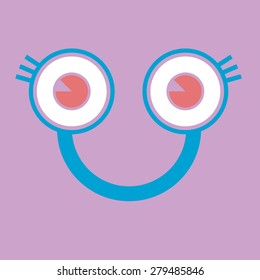 Happy face abstract with pink background and orange eyes icon