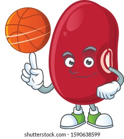 Happy face adzuki beans cartoon character playing basketball