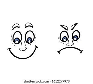 happy face and angry face is vector illustration. cartoon.  