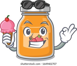 happy face apple jam cartoon design with ice cream