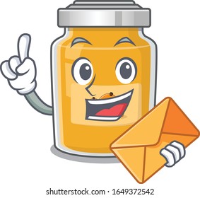 Happy face apricot mascot design with envelope