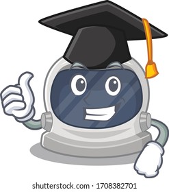 Happy face of astronaut helmet in black graduation hat for the ceremony