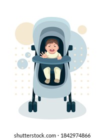 Happy face baby on stroller	