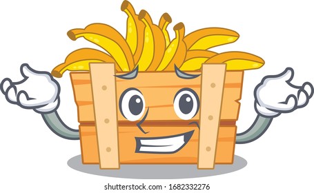Happy face of banana fruit box mascot cartoon style