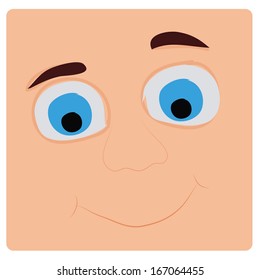 a happy face with big blue eyes