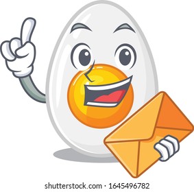 Happy face boiled egg mascot design with envelope