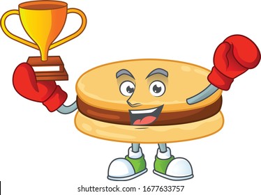 Happy face of boxing winner brown alfajor in mascot design style