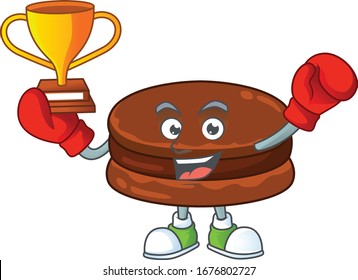 Happy face of boxing winner chocolate alfajor in mascot design style