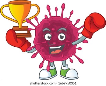 Happy face of boxing winner COVID19 in mascot design style