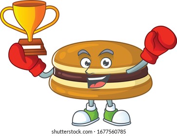 Happy face of boxing winner dorayaki in mascot design style