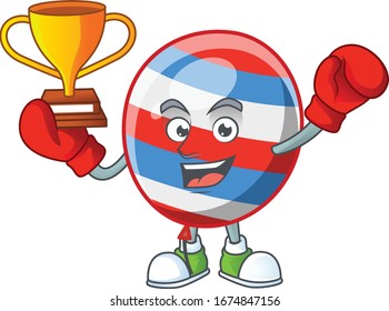 Happy face of boxing winner independence day balloon in mascot design style