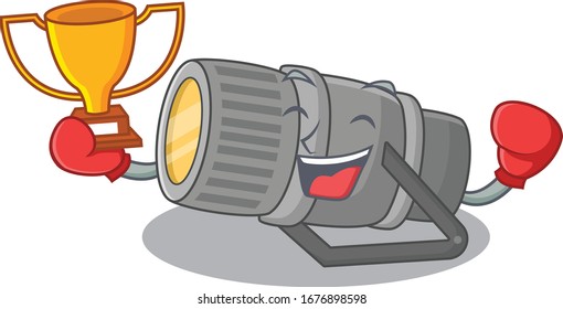 Happy face of boxing winner underwater flashlight in mascot design style
