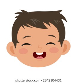 Happy face of boy vector illustration. Cute facial expression of child, kid smiling and laughing isolated on white background. Childhood, emotions concept