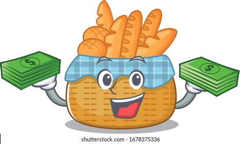Brotkorbfigur mit Happy-Gesicht und Geld