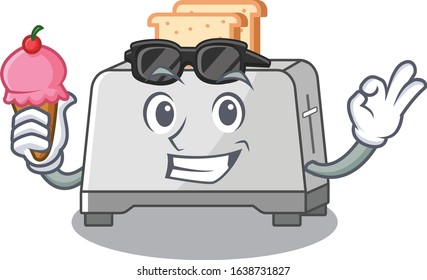 happy face bread toaster cartoon design with ice cream