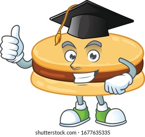 Happy face of brown alfajor in black graduation hat for the ceremony