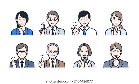 Happy face business person color icons illustration set